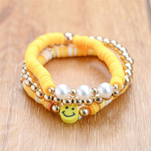Boho Colorful Polymer Clay Smiley Face Friendship Bracelet 3Pcs/set Round Beads  - £8.46 GBP