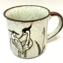 Vintage MCM Handmade Speckled Stoneware Coffee Tea Cup Mug Birds 3.25&quot; - £11.62 GBP