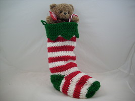 Stripped Christmas stocking with bear - $281.01 MXN