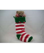 Stripped Christmas stocking with bear - £12.04 GBP