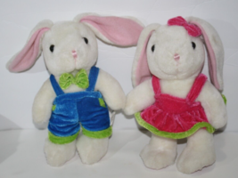 Wondertreats Twin Easter Bunny Rabbit 10&quot; Plush Boy Overalls Girl Dress Soft Toy - £18.25 GBP