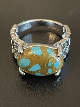 Blue And Brown Color Stone S925 Silver Plated Woman Ring Size 6 - £7.91 GBP