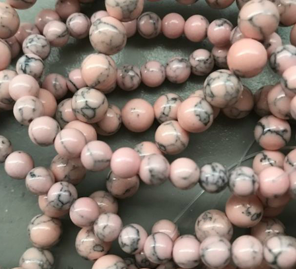 Primary image for 8mm Pink Howlite Round Beads, 1 15in Strand, peach, stone