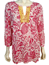 Talbots White and Pink Floral Print with Yellow Lace V neck 3/4 Sleeve Size XL - £22.76 GBP