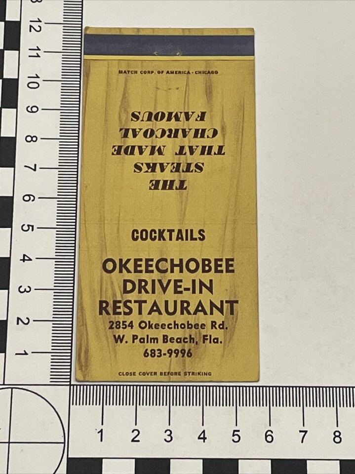 Vintage Matchbook Cover  Okee hobee Drife-Inn Restaurant  W.Palm Beach, ... - $12.38