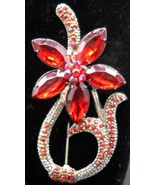 Vtg Red Rhinestone Prong Set Brooch Flower Floral Silver Tone Pin 2&quot; Bea... - $28.02 CAD