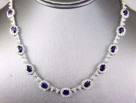 25Ct Oval Cut Blue Sapphire &amp; Diamond Tennis Link Necklace 14k White Gold Over - £208.66 GBP