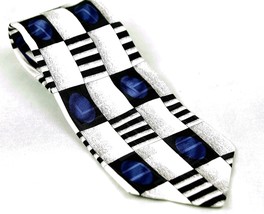Zylos by George Machado 100% Silk Neck Tie Geometric  White Blue Black - £5.92 GBP