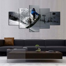 Multi Panel Night Slope Canvas 5 Piece Picture Wall Art Mountain Snow Boarding - £21.98 GBP+