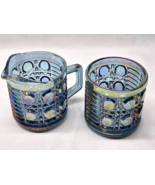 Vintage INDIANA GLASS Creamer &amp; Open Sugar Bowl WINDSOR BLUE Carnival Glass - $25.90 CAD