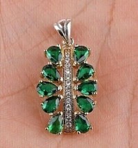 3.00Ct Pear Cut Lab Created Green Emerald Cluster Pendant 14K White Gold Plated - £107.90 GBP