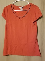 Versailles - Burnt Orange Beaded Rayon Blend Short Sleeve Knit Top Size ... - £6.17 GBP