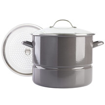Kenmore 16 Quart Enamel On Steel Stock Pot With Steamer and Lid in Graph... - $90.95