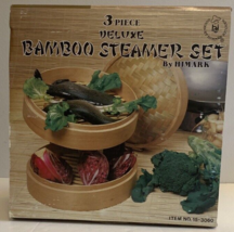 Vintage 3 Piece Bamboo Steamer 10 inch Diameter 6 1/2 inch High New In Box - £14.16 GBP