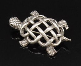 925 Sterling Silver - Vintage Openwork Shell Textured Turtle Brooch Pin ... - $38.99