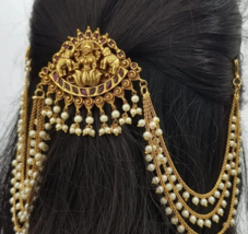 Indian Bollywood Style Gold Plated Hair Pin Juda Clip Temple Bridal Jewe... - $75.99