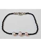 Thai Black Spinel &amp; Freshwater Pearl Bracelet in 925 Sterling, 7.25 inch... - $18.99