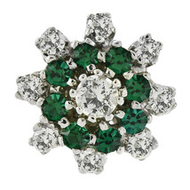 Flower Design Green & White Cubic Zirconia Ring 14K White Gold - £303.33 GBP