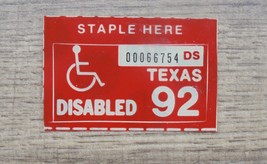 1992 TEXAS LICENSE PLATE STICKER&quot;DISABLED&quot; - £3.74 GBP