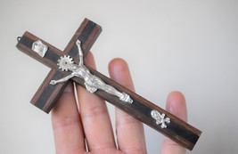 ⭐antique  crucifix  wood &amp; alu ⭐ - £27.40 GBP