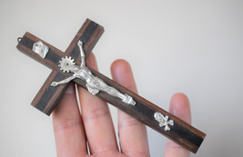 ⭐antique  crucifix  wood &amp; alu ⭐ - £25.87 GBP