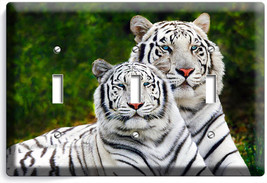 Wild Couple White Bengal Tigers Triple Light Switch Wall Plate Room Home Decor - £14.11 GBP