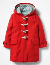 Boden Girls Red Hooded Wool Blend Duffle Toggle Zipper Coat 7-8Y 128cm - £47.18 GBP