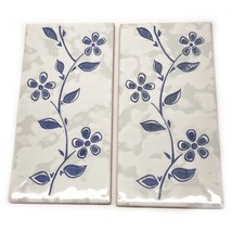 Set of 2 Decorative Ceramic Tile Blue Floral Flower Made in Italy 8&quot;x4&quot; Vintage - £11.84 GBP