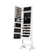 Lockable Mirrored Jewelry Cabinet Armoire Storage Organizer Box-White - ... - $220.96 CAD