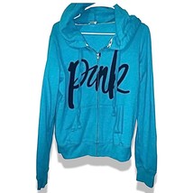 Victoria&#39;s Secret PINK Teal Blue Zip Up Hoodie Jacket Sweatshirt Small R... - £6.74 GBP
