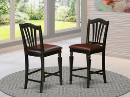 Set Of 2 Chelsea Counter Height Bar Stool Chairs With Faux Leather Seat In Black - £250.19 GBP