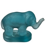 Vintage Blue Frosted Glass Mini Elephant On Plinth Figurine Molded Trunk... - $40.86 CAD