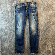 Silver Jeans Womens 34x32 Dark Wash Fade Suki Straight Lowrise Distressed Rodeo - £12.99 GBP