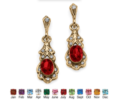 Oval Simulated Birthstone Vintage Style Drop Earrings January Garnet - £71.93 GBP