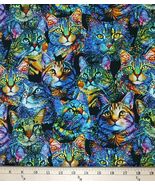 Cotton Cat Artistry Portraits Cats Kittens Black Fabric Print by Yard D3... - $273.10 MXN