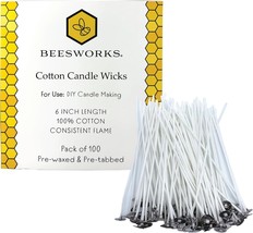 100 Piece Cotton Candle Wick 6&quot; Pre-Waxed for Candle Making, Candle DIY - $19.57
