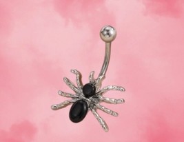 Black And Silver Spider Belly Bar / Belly Ring - Body Piercing Jewellery - £8.66 GBP