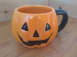 Halloween Pumpkin Jack-O-Lantern 13oz. Orange &amp; Black Earthenware Mug - £19.97 GBP