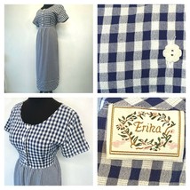 Erika Dress size M L? Blue Gingham Look Tieback Cottagecore Vintage 1990... - $27.95