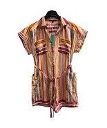Shore Romper Womens S Mixed Striped Cotton Linen Blend Boho Beach Vacation - $50.81 CAD