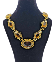Antique Art Nouveau Enamel Czech Citrine Glass Filigree Gold Filled Neck... - $420.75