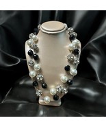 Chunky Black Glass Crystal Pearl Necklace 32&quot; With Crystal Clasp - $335.33 MXN