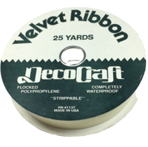 Vintage Velvet Ribbon Decocraft  1.3&quot;  Waterproof Made In USA off White 25 Yards - £12.90 GBP