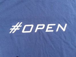 Men&#39;s #OPEN T-shirt L Hashtag Print Short Sleeve Top C Port and Company Blue - £1.53 GBP