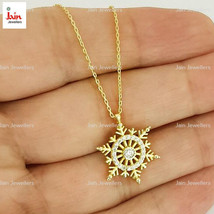 18 Kt Real Solid Yellow Gold Snowflake CZ Bridesmaid Gift Chain Necklace Pendant - £1,437.60 GBP+