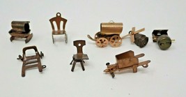 Antique Set of 8 Mechanical Copper Color Charms Rocker Wheelbarrow Covered Wagon - £14.90 GBP