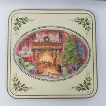 Pimpernel Coasters Set 6 Holiday Fireplace Christmas Tree Cork Back Kitty Cat - $13.85