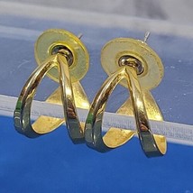 Vintage 80s Earrings Double Hoop Gold-Tone Huggie Pierced Posts - $11.88