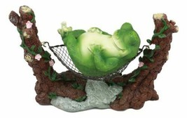 Lazy Day Whimsical Fat Frog Sleeping On Hammock Statue for Storybook Tal... - $30.99