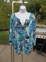 Nwot Cj Banks Gorgeous Blue Beaded Floral Sweater 1X - £23.91 GBP